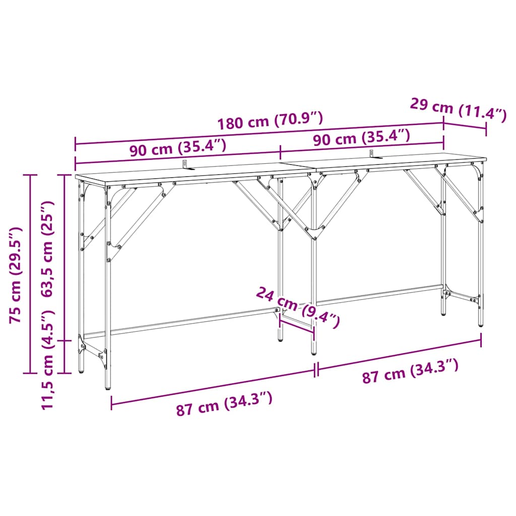 Konsolentisch Artisan-Eiche 180 x 30 x 75 cm Holzwerkstoff