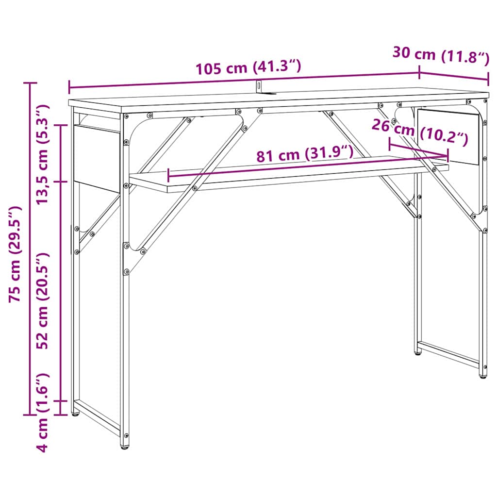 Konsolentisch Schwarz Eichen-Optik 105x30x75cm Holzwerkstoff