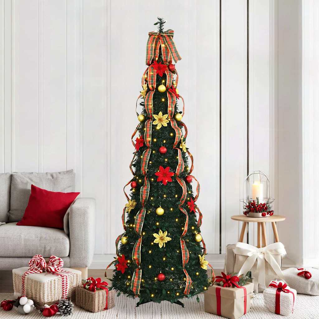 Künstlicher Weihnachtsbaum mit 200 LEDs Grün 210 cm PVC