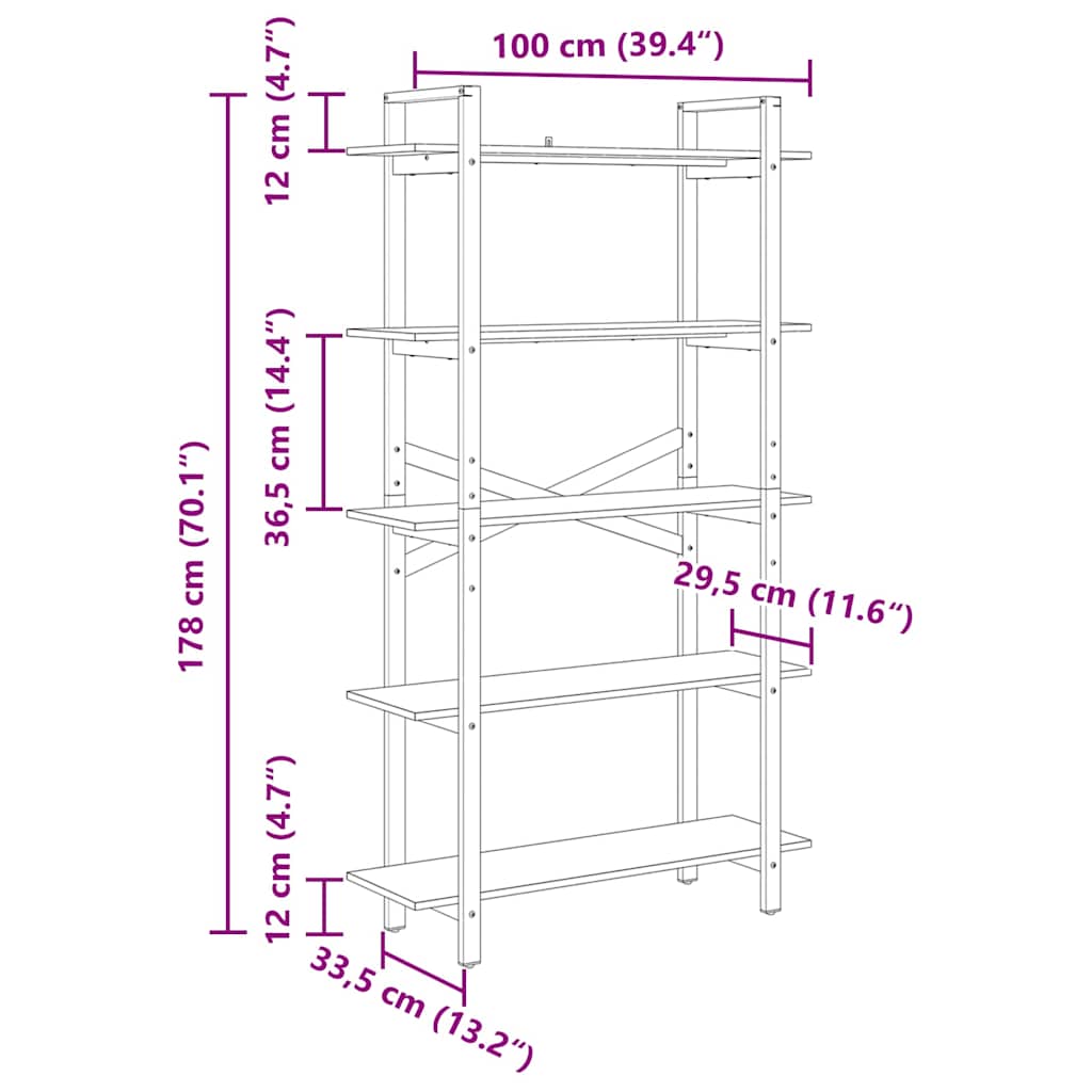 Bücherregal Artisan-Eiche 100 x 33,5 x 178 cm Holzwerkstoff