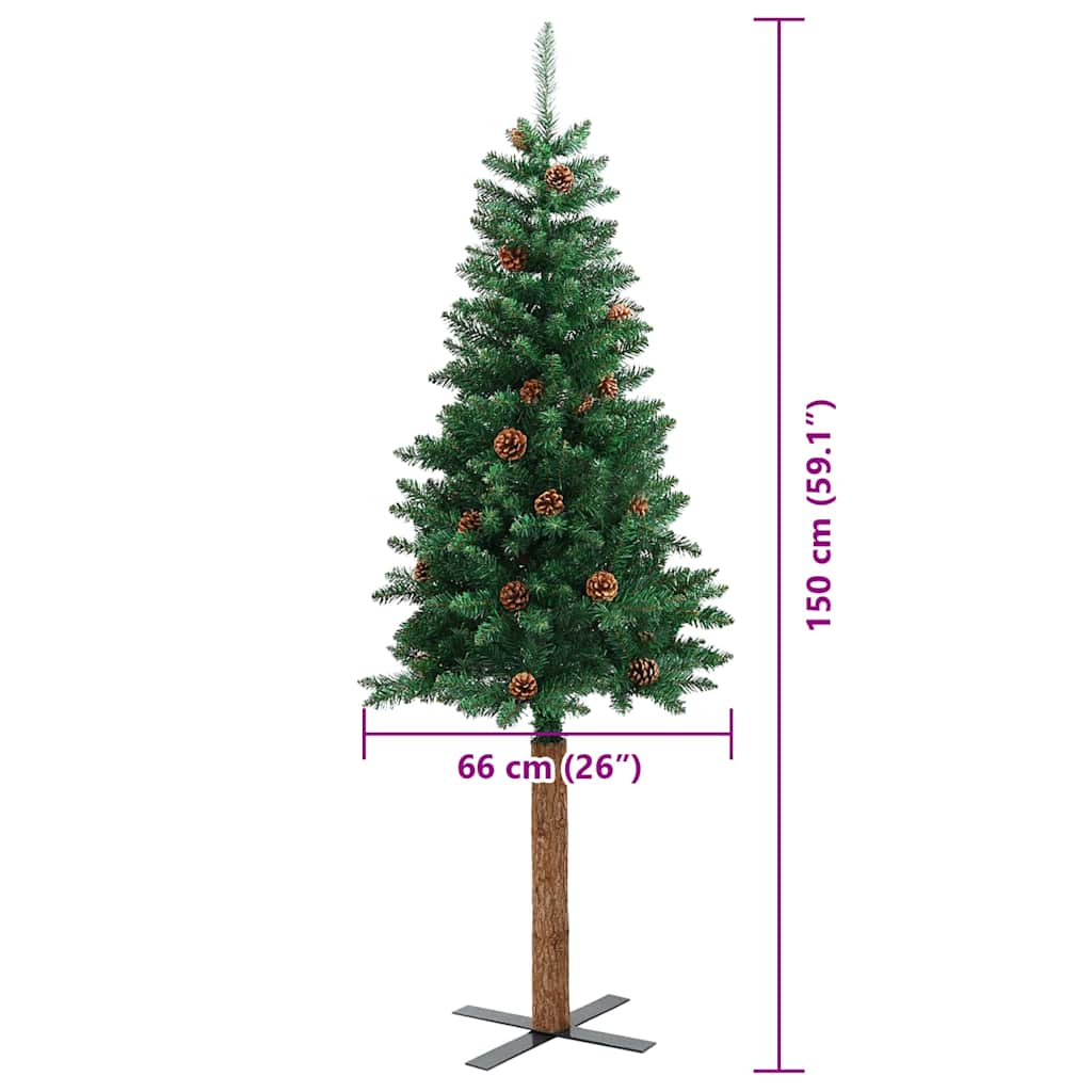 Schlanker Weihnachtsbaum mit 150 LEDs mit Ständer Grün 150 cm