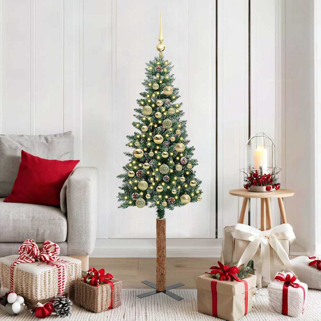 Schlanker Weihnachtsbaum mit 150 LEDs Grün und Weiß 150 cm