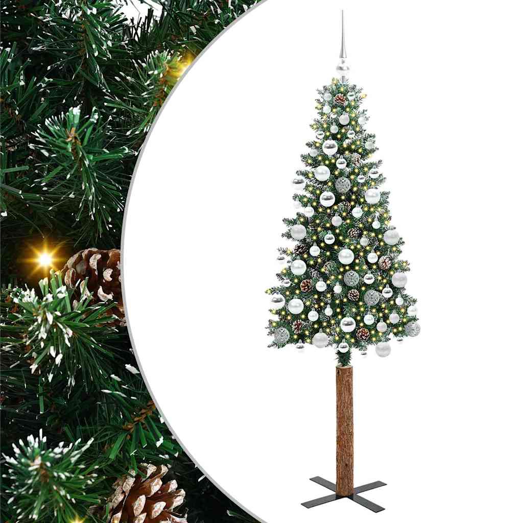 Schlanker Weihnachtsbaum mit 300 LEDs Grün und Weiß 180 cm