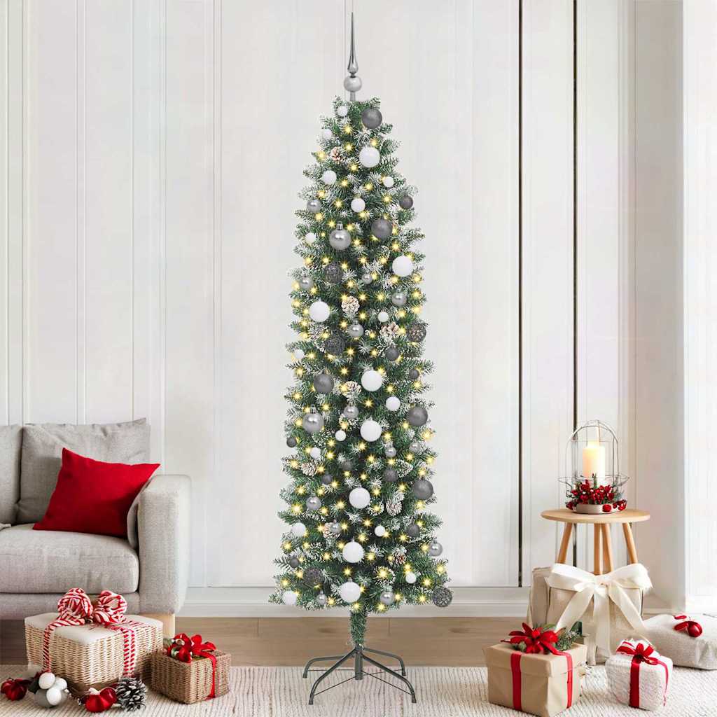 Künstlicher schlanker Weihnachtsbaum mit 300 LEDs Grün 210 cm