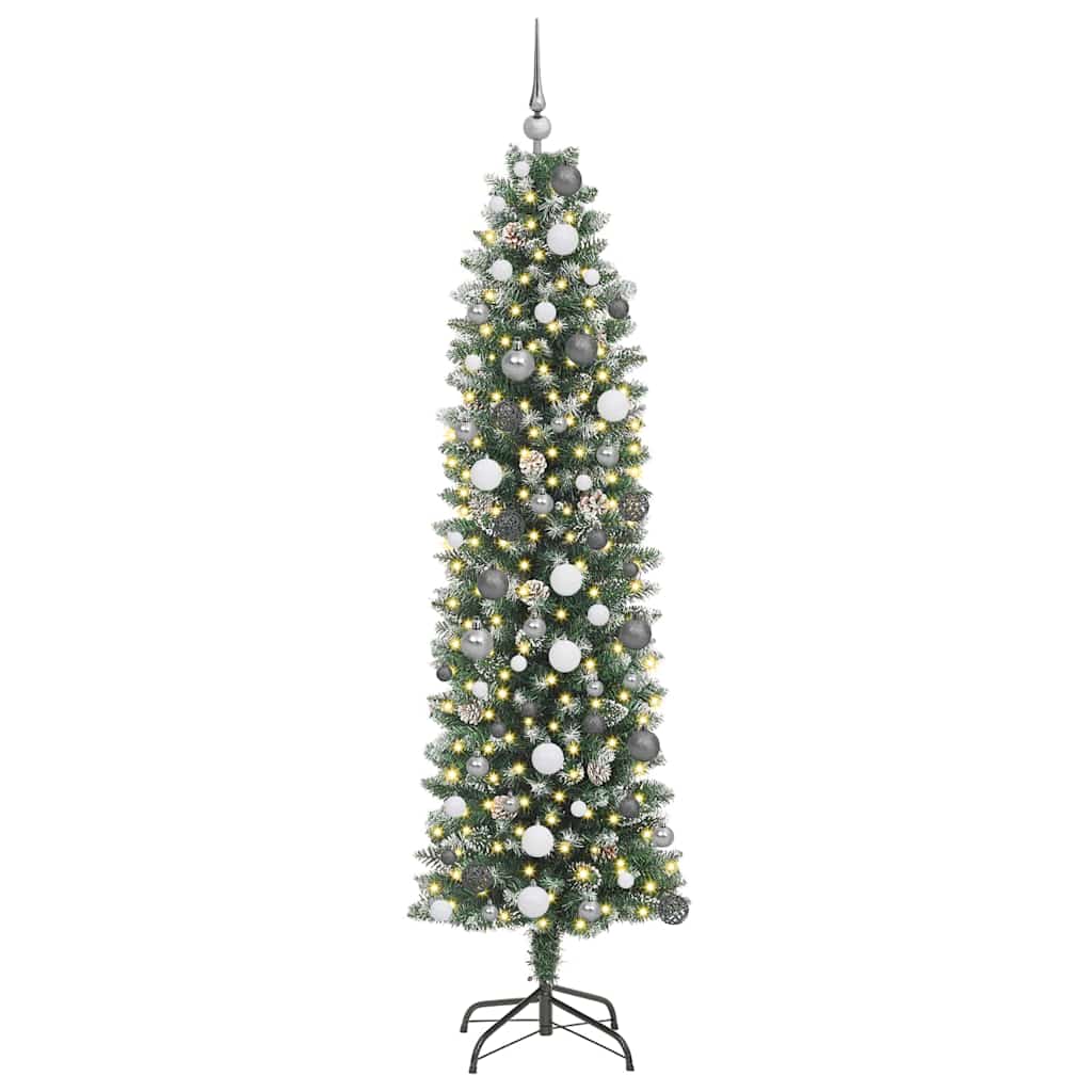 Künstlicher schlanker Weihnachtsbaum mit 300 LEDs Grün 210 cm