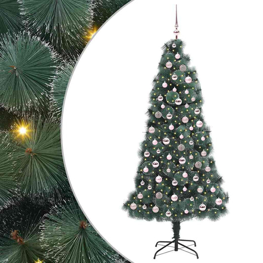 Künstlicher vorbeleuchteter Weihnachtsbaum mit Kugelset 210 cm