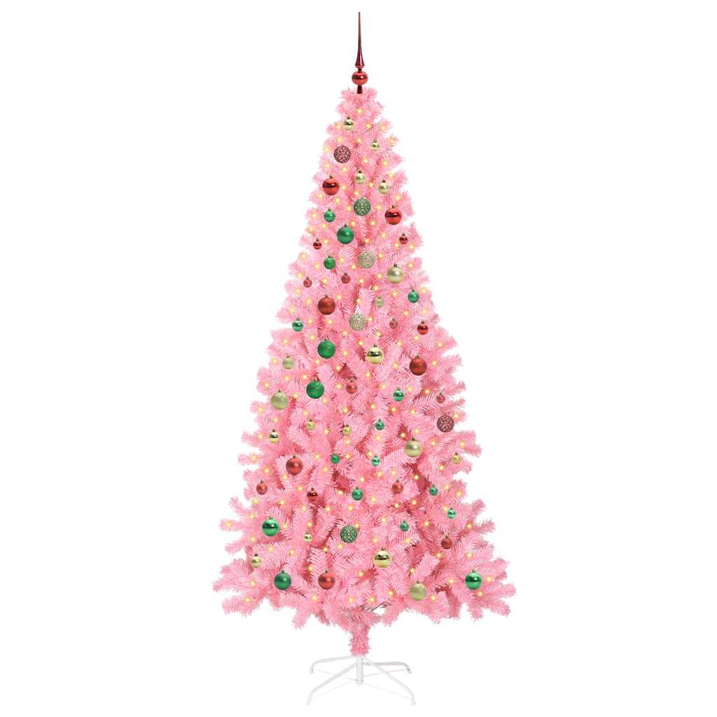 Weihnachtsbaum mit 300 LEDs mit Ständer Rosa 210 cm PVC