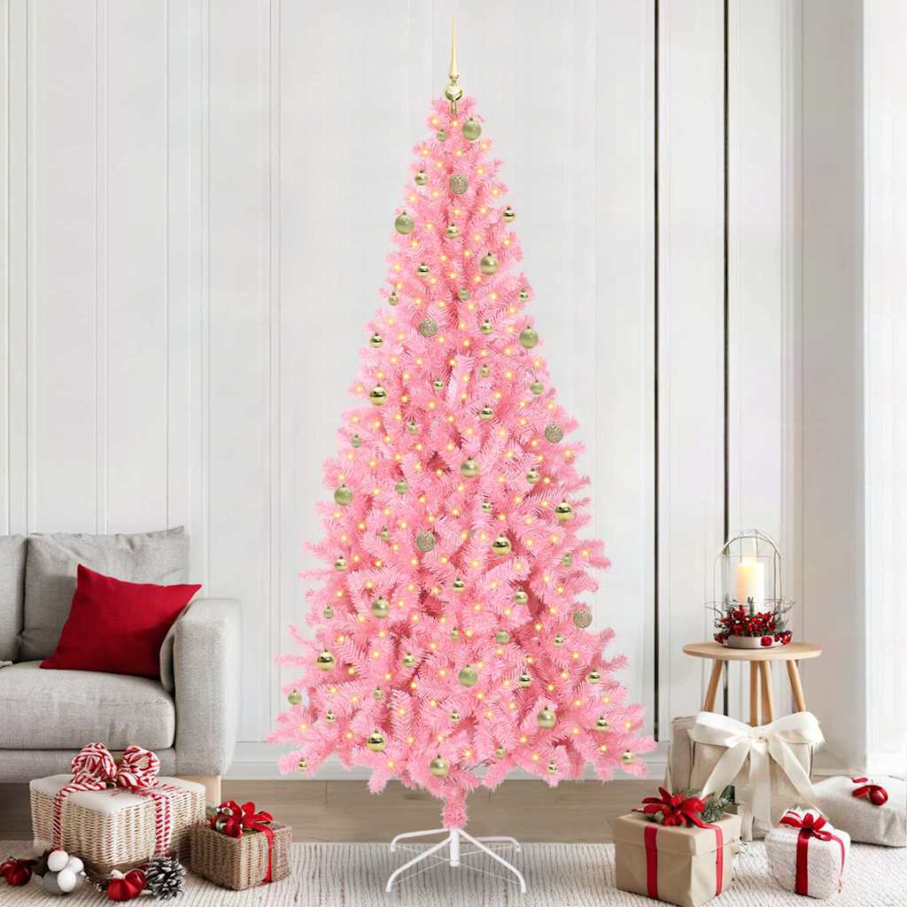 Weihnachtsbaum mit 300 LEDs mit Ständer Rosa 240 cm PVC