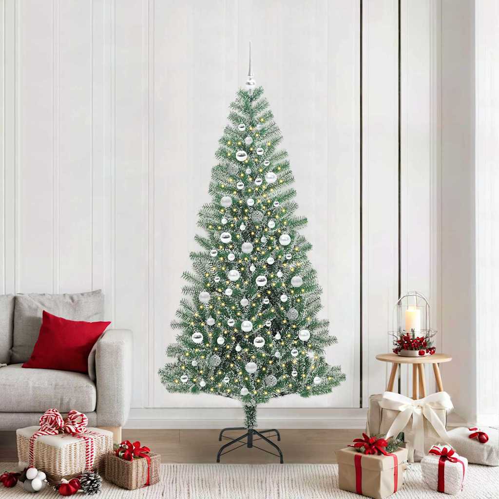 Künstlicher Weihnachtsbaum beschneit mit LED Licht 210 cm