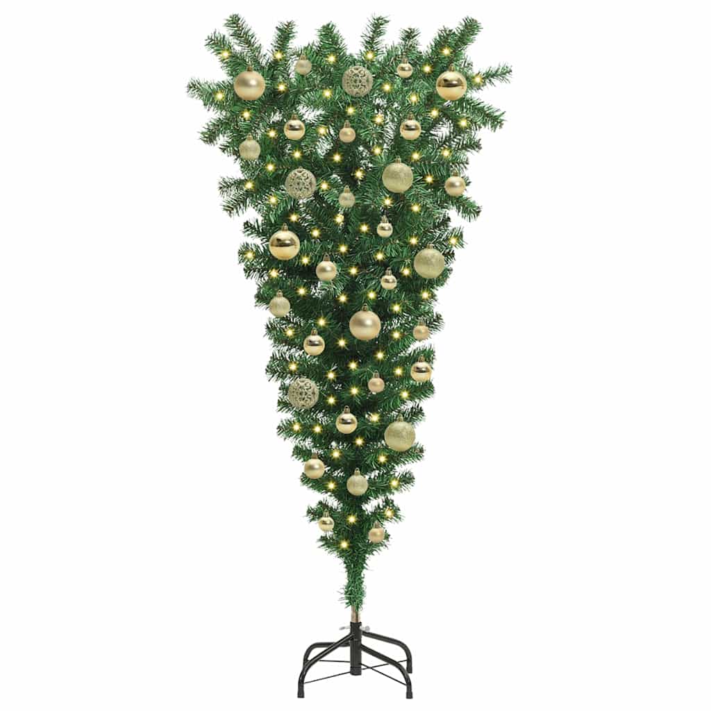 Umgedrehter künstlicher vorbeleuchteter Weihnachtsbaum mit Kugelset