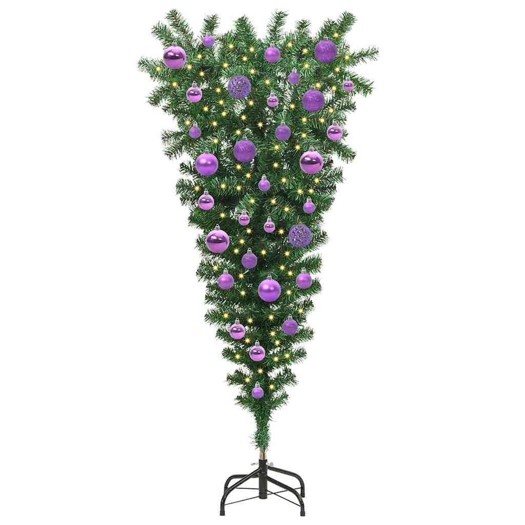 Umgedrehter künstlicher vorbeleuchteter Weihnachtsbaum mit Kugelset