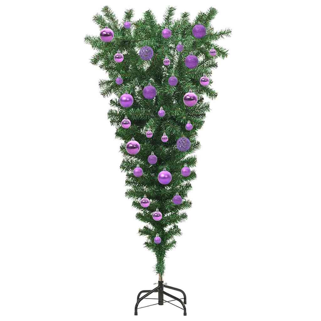Umgedrehter künstlicher vorbeleuchteter Weihnachtsbaum mit Kugelset