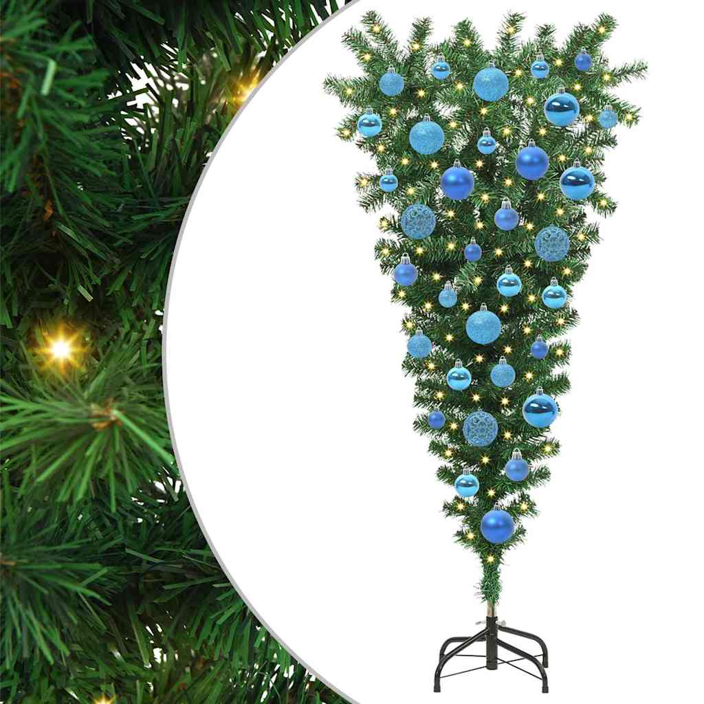 Umgedrehter künstlicher vorbeleuchteter Weihnachtsbaum mit Kugelset