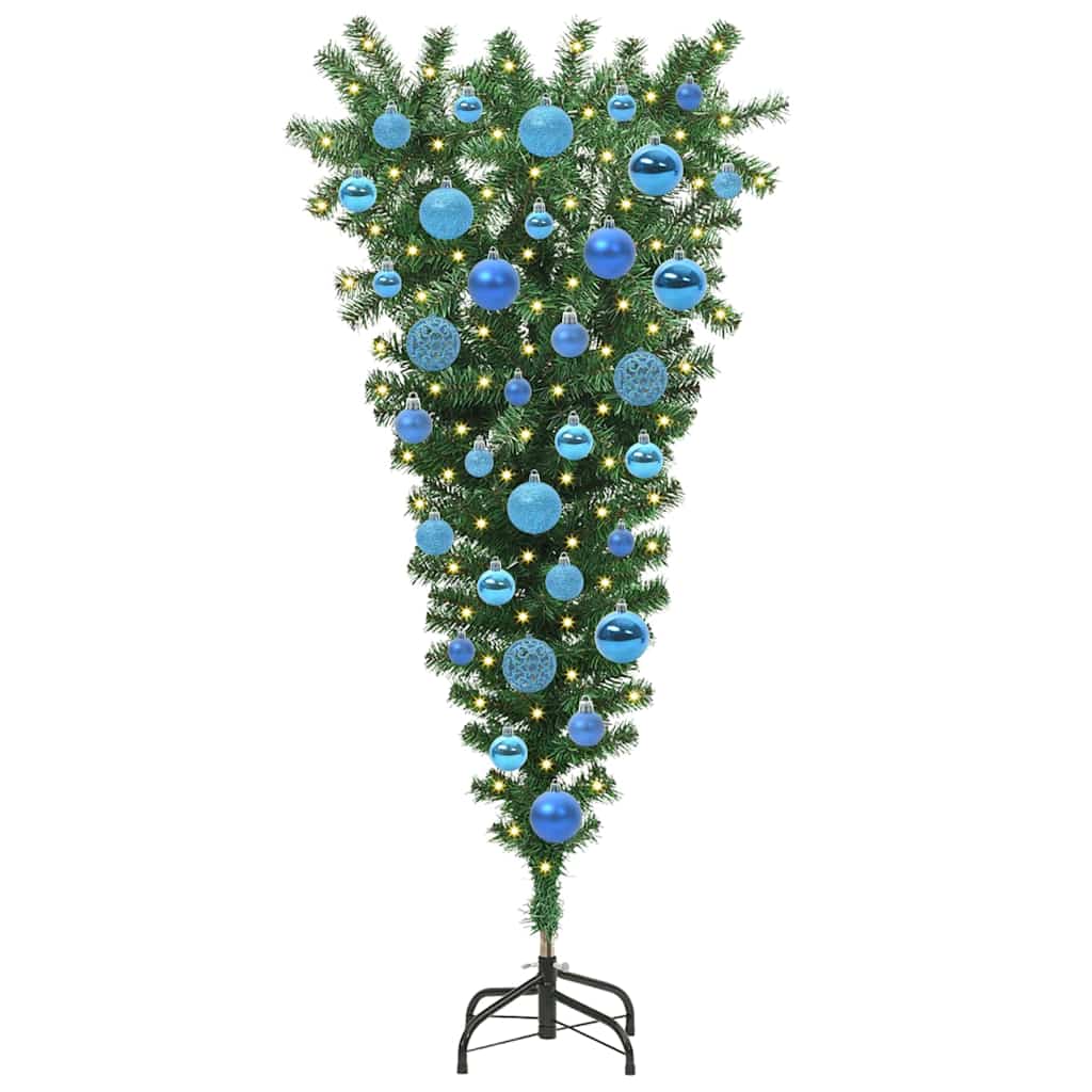 Umgedrehter künstlicher vorbeleuchteter Weihnachtsbaum mit Kugelset