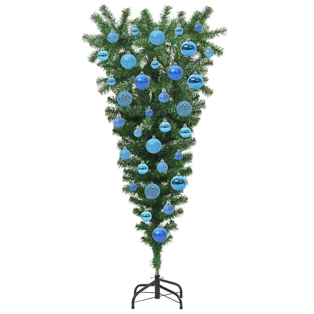 Umgedrehter künstlicher vorbeleuchteter Weihnachtsbaum mit Kugelset