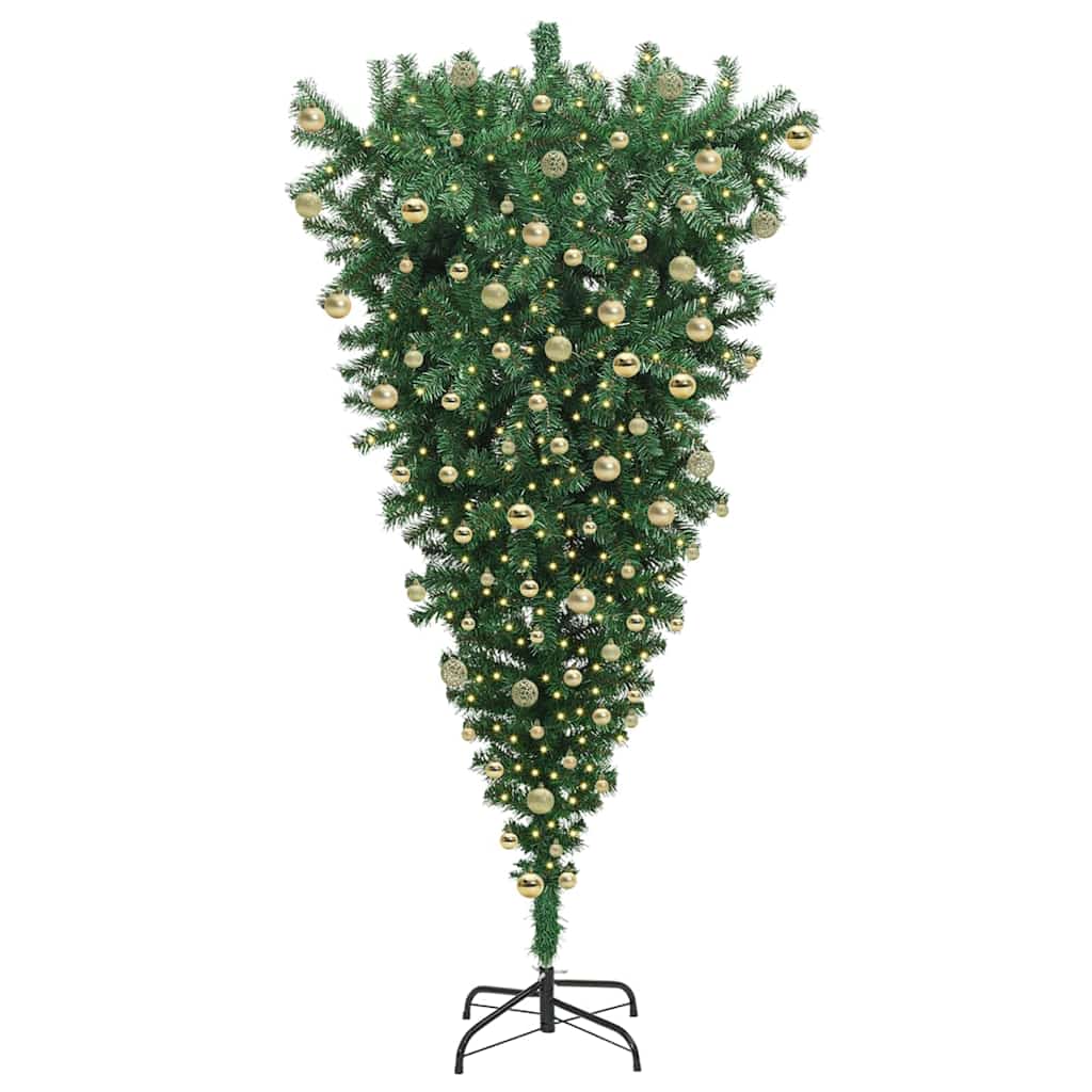 Umgedrehter künstlicher vorbeleuchteter Weihnachtsbaum mit Kugelset