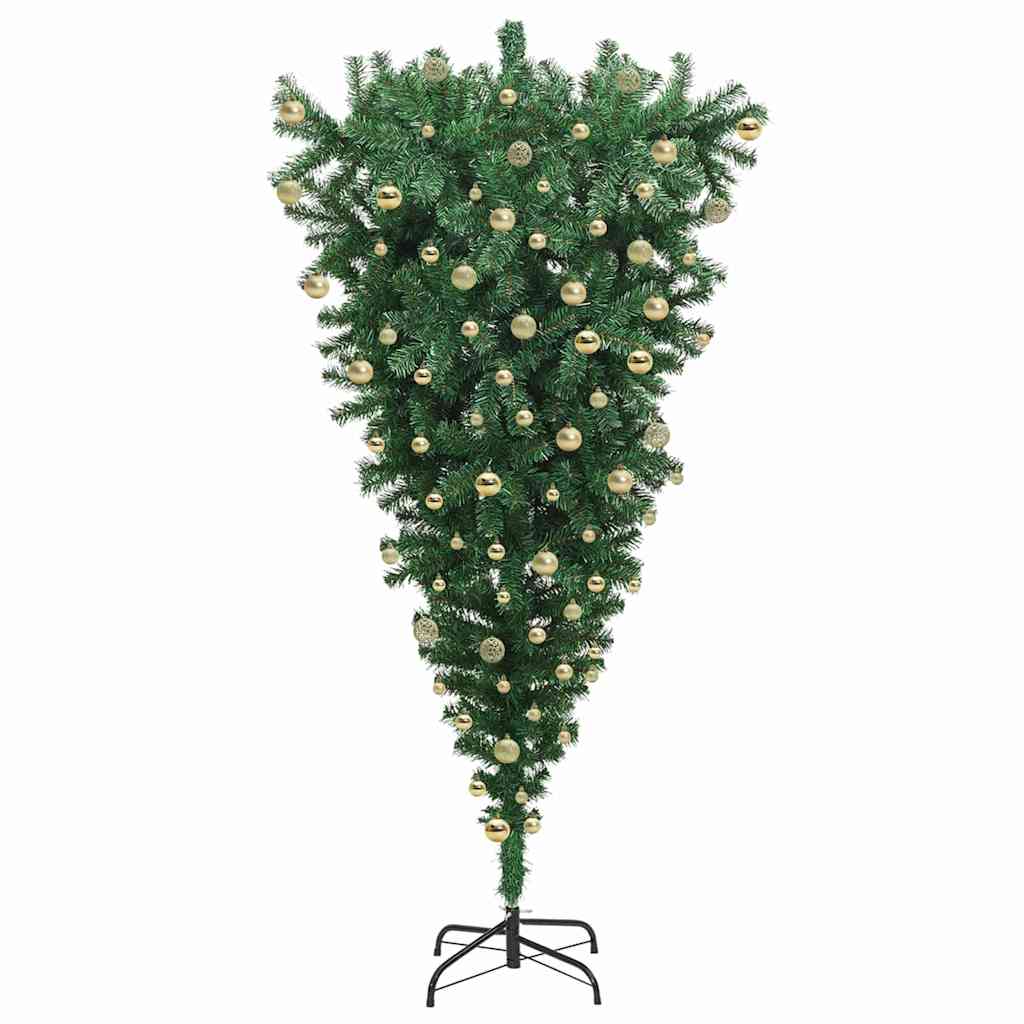 Umgedrehter künstlicher vorbeleuchteter Weihnachtsbaum mit Kugelset
