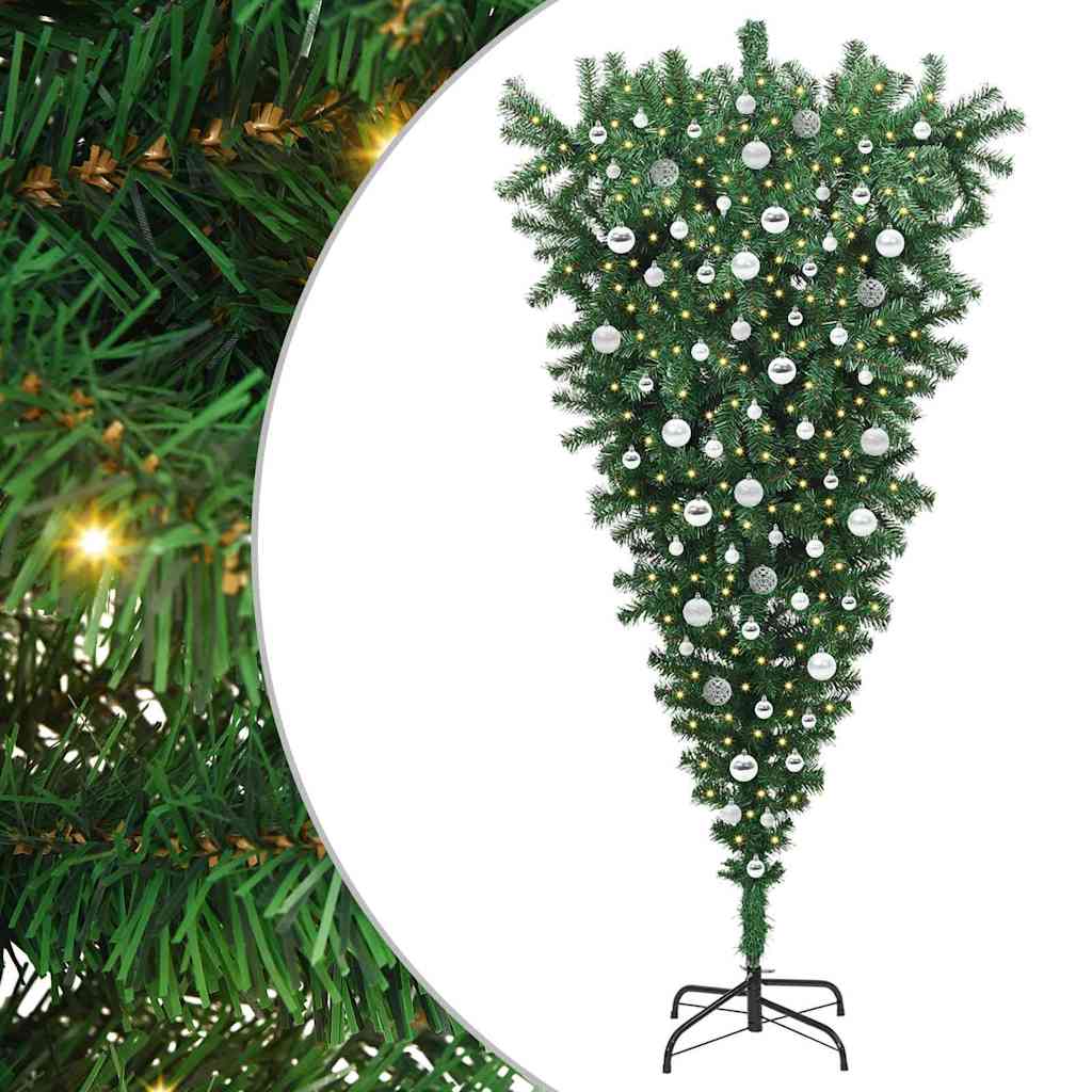 Umgedrehter künstlicher Weihnachtsbaum mit vorinstallierten Lichtern und Kugel-Set