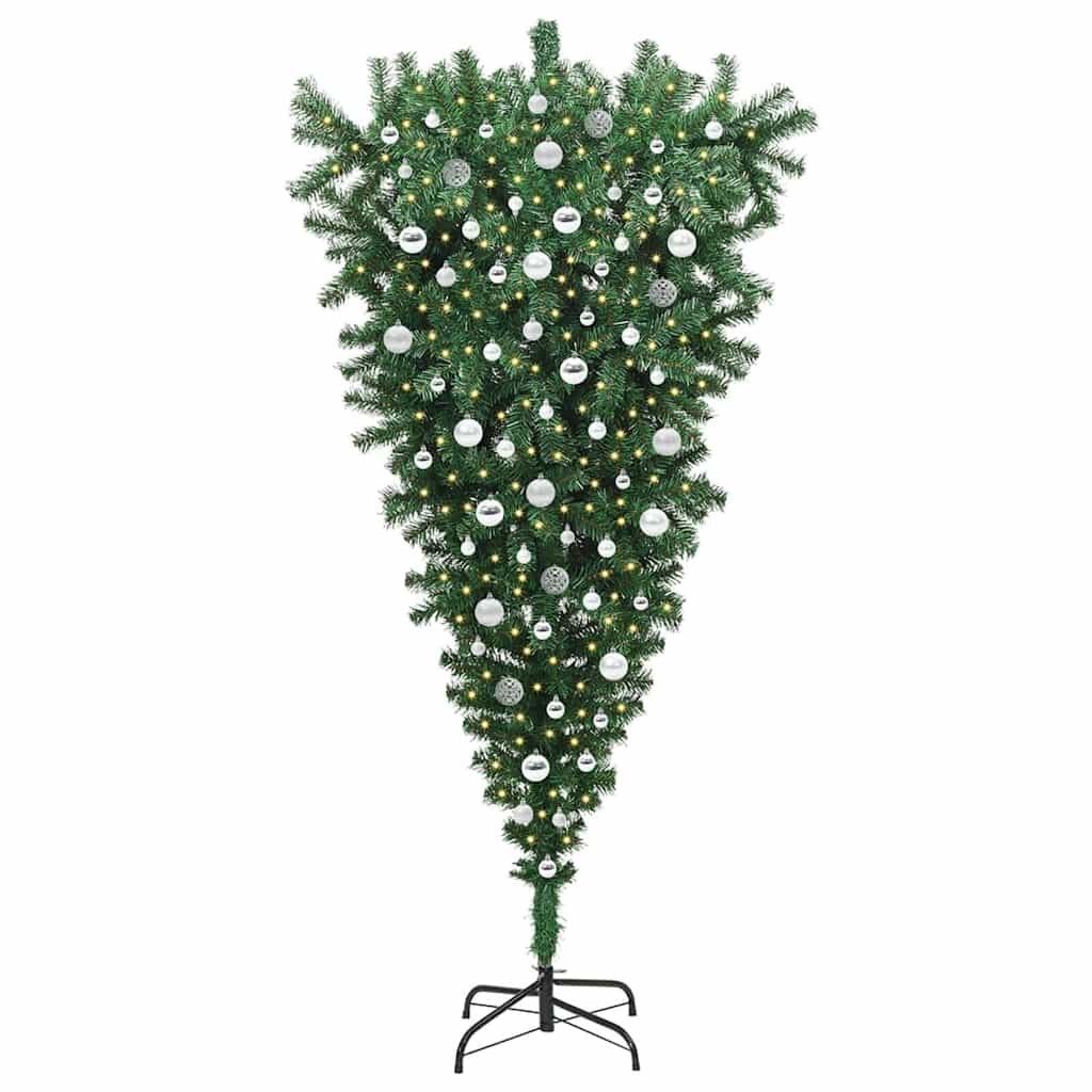 Umgedrehter künstlicher Weihnachtsbaum mit vorinstallierten Lichtern und Kugel-Set