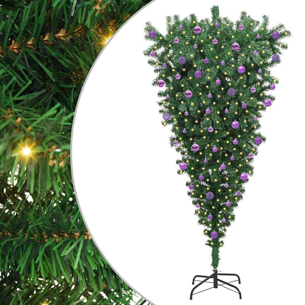 Umgedrehter künstlicher vorbeleuchteter Weihnachtsbaum mit Kugelset