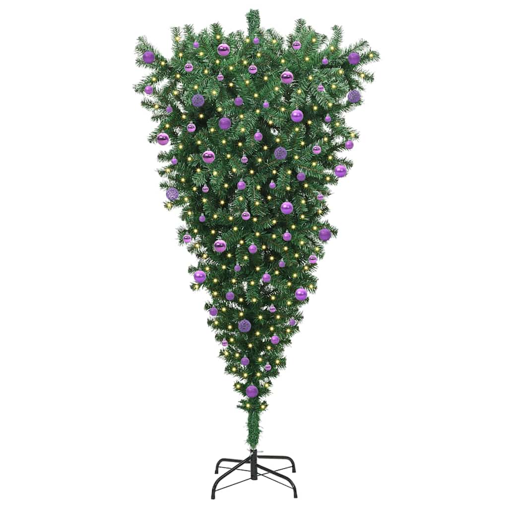 Umgedrehter künstlicher vorbeleuchteter Weihnachtsbaum mit Kugelset