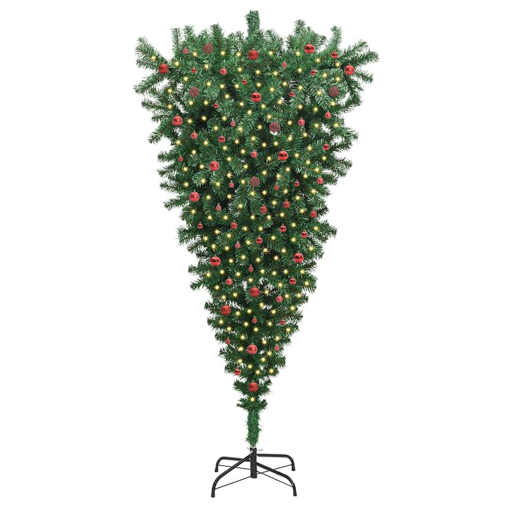 Umgedrehter künstlicher vorbeleuchteter Weihnachtsbaum mit Kugelset