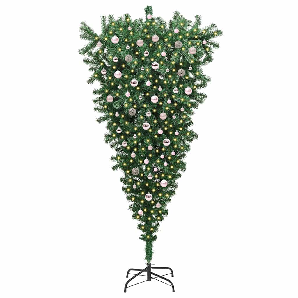 Umgedrehter künstlicher beleuchteter Weihnachtsbaum mit Kugelset