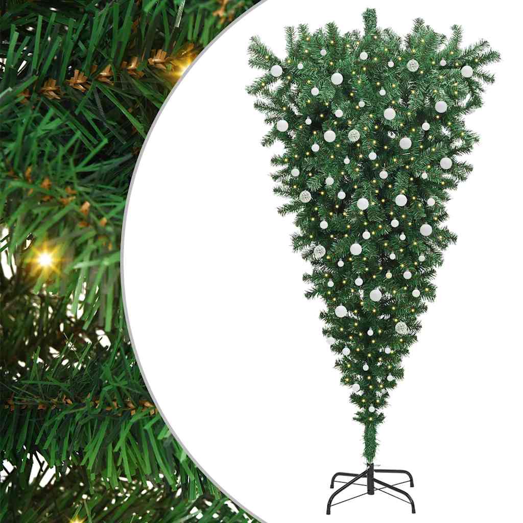 Umgedrehter künstlicher vorbeleuchteter Weihnachtsbaum mit Kugelset