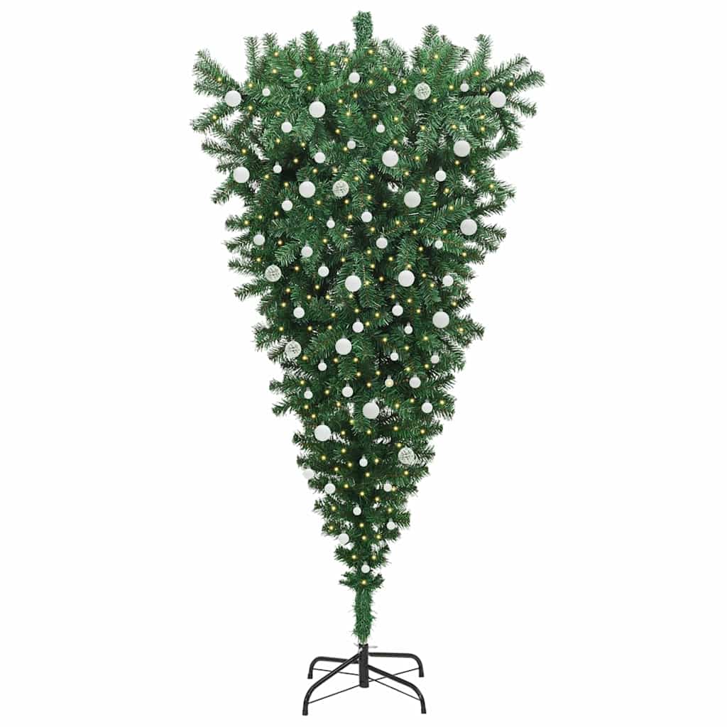 Umgedrehter künstlicher vorbeleuchteter Weihnachtsbaum mit Kugelset