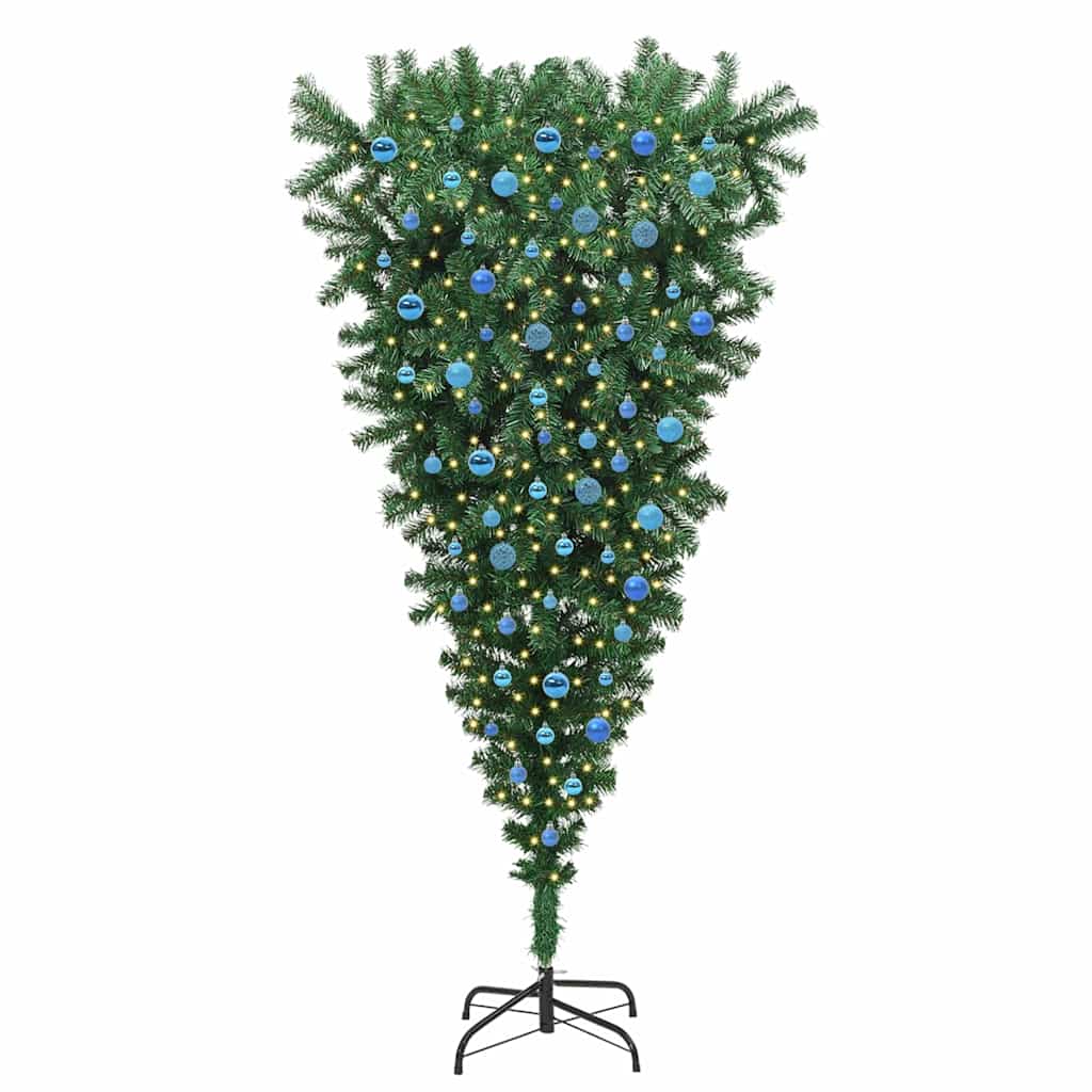 Umgedrehter künstlicher vorbeleuchteter Weihnachtsbaum mit Kugelset