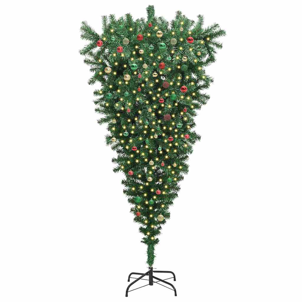 Umgedrehter künstlicher Weihnachtsbaum mit beleuchtetem Ball-Set