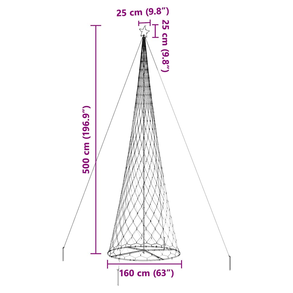 LED Weihnachtsbaum Warmes Weiß 160 x 160 x 500 cm Metall