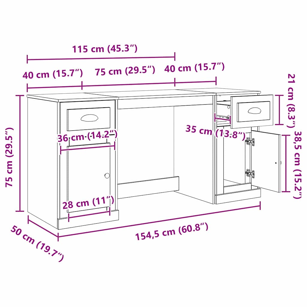 Schreibtisch mit Schrank Artisan-Eiche 154,5 x 50 x 75 cm