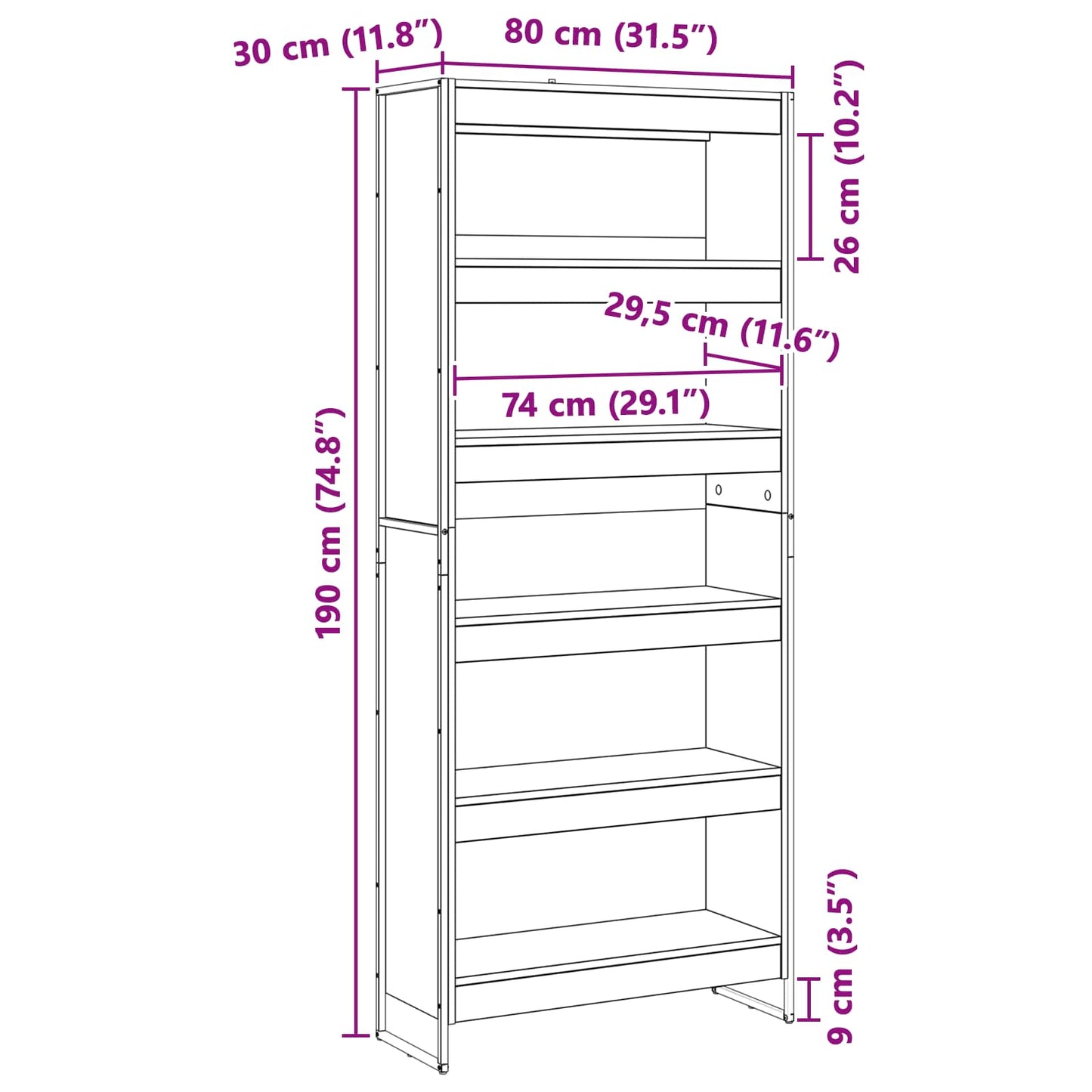 Bücherregal 2 pcs Graues Sonoma 80 x 30 x 155 cm Holzwerkstoff
