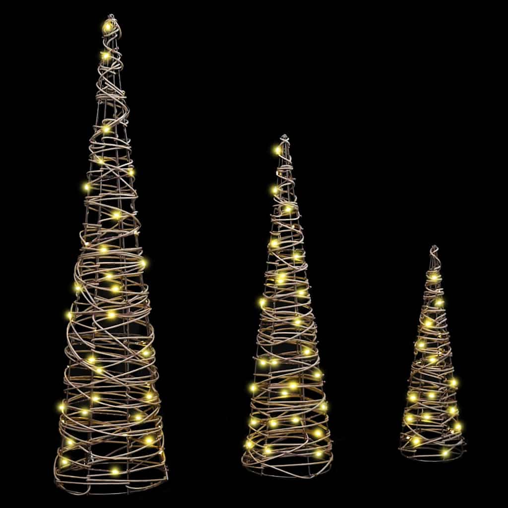 Weihnachtsbaum 3 pcs Warmweiß 20 x 20 x 80 cm Rattan