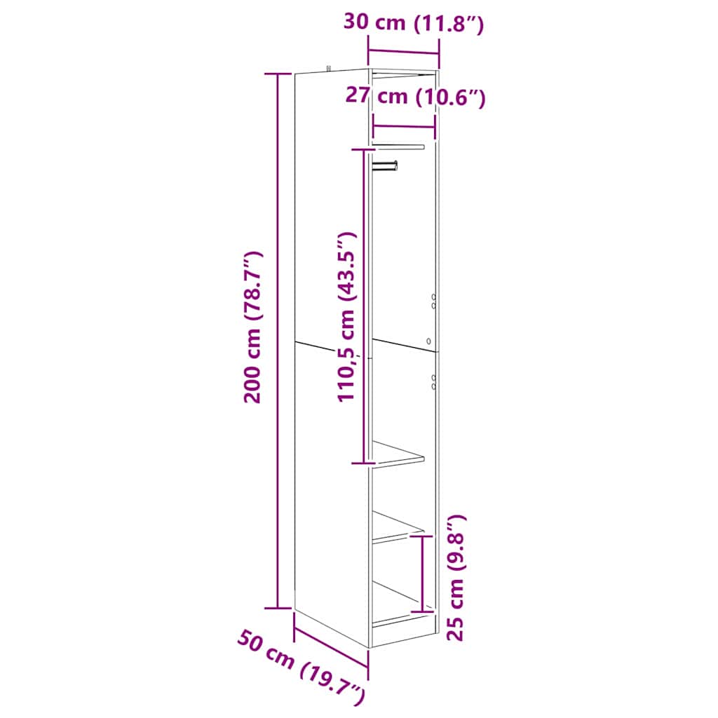 Kleiderschrank mit Regal Schwarz Eichen-Optik 50 x 30 x 200 cm