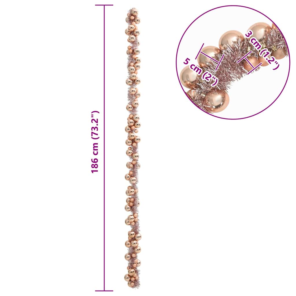 Weihnachtskugelgirlande Rose Gold 186 cm Polystyrol