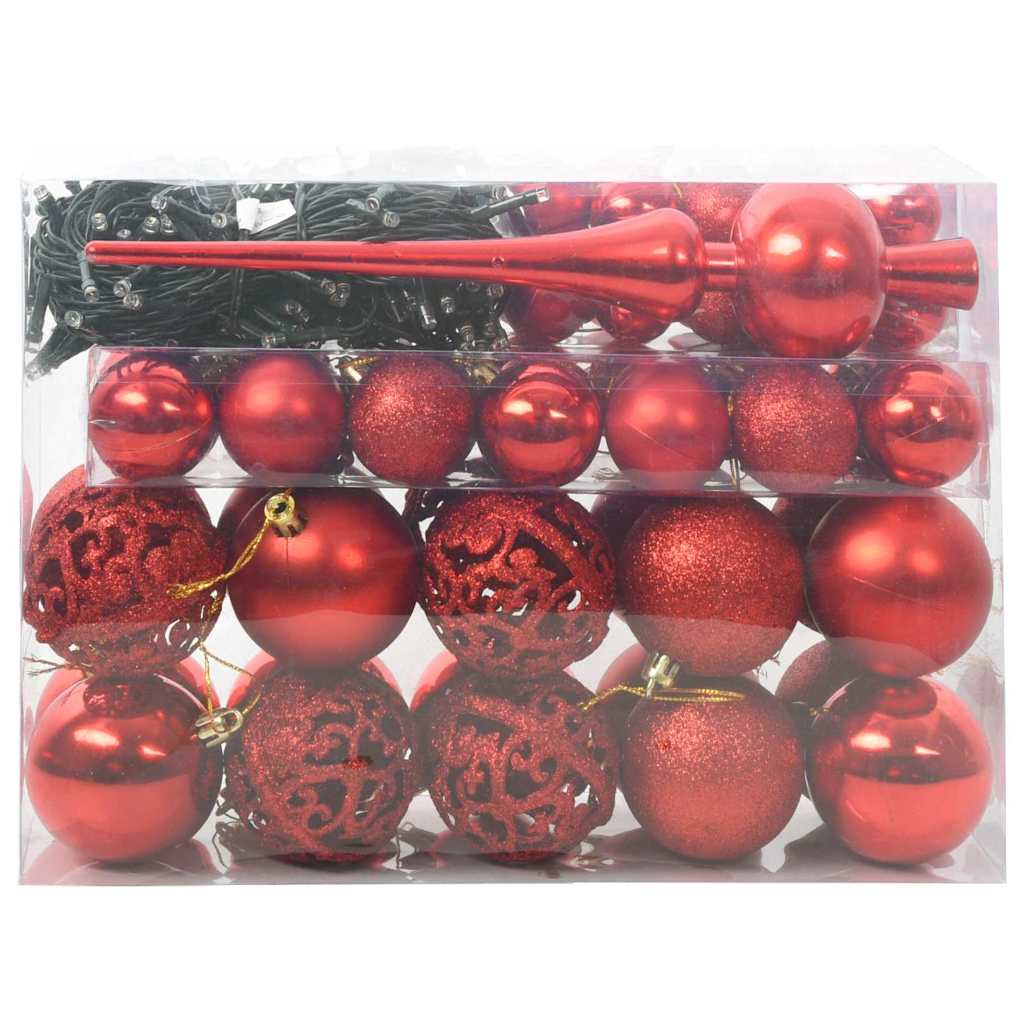 Weihnachtskugel-Set mit 150 LEDs 61 pcs Rot Kunststoff