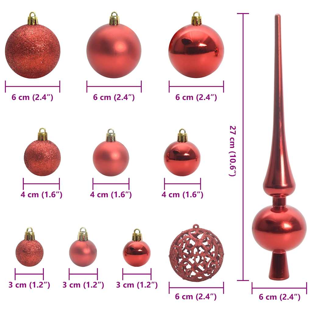 Weihnachtskugel-Set mit 150 LEDs 61 pcs Rot Kunststoff
