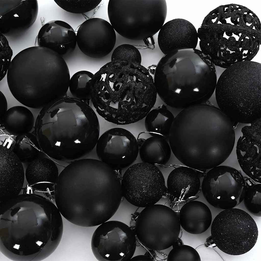Weihnachtskugel-Set mit 150 LEDs 61 pcs Schwarz Kunststoff