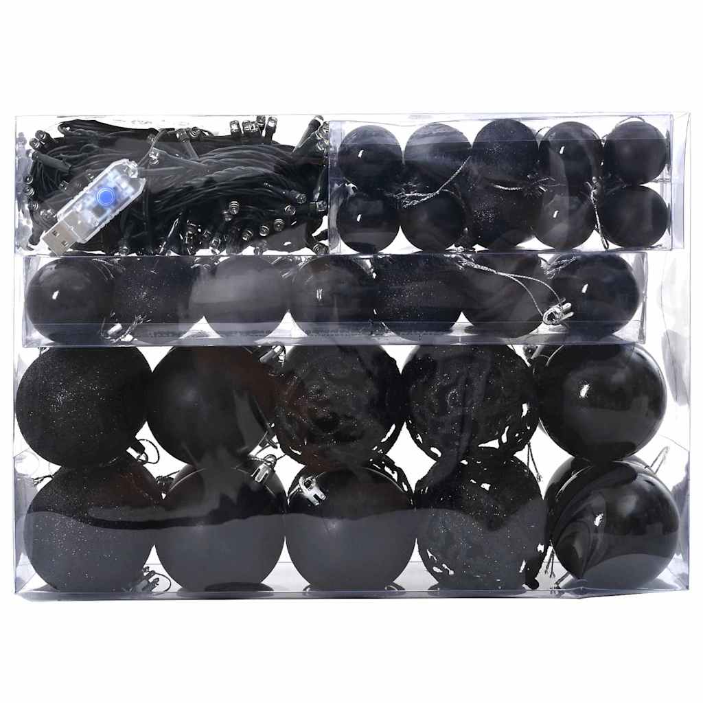 Weihnachtskugel-Set mit 150 LEDs 61 pcs Schwarz Kunststoff