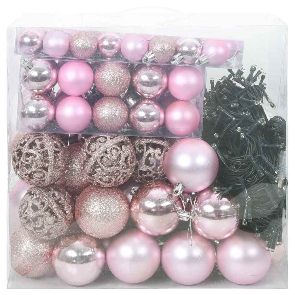 Weihnachtskugel-Set mit 300 LEDs 120 pcs Rosa Kunststoff