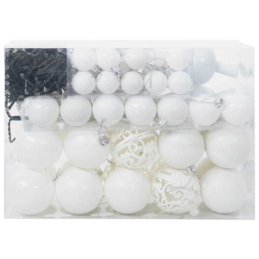 Weihnachtskugel-Set mit 150 LEDs 61 pcs Weiß Kunststoff