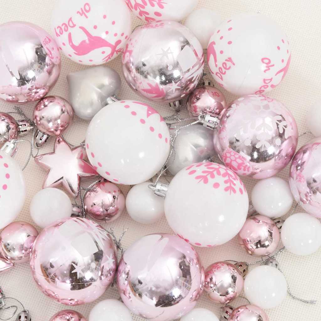 Weihnachtskugel-Set 40 pcs Weiß und Rosa