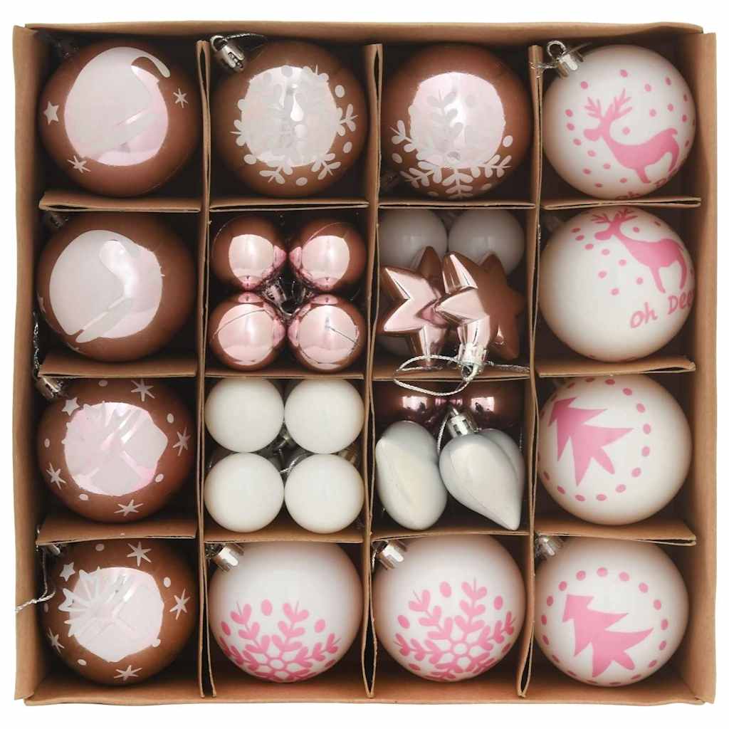 Weihnachtskugel-Set 40 pcs Weiß und Rosa