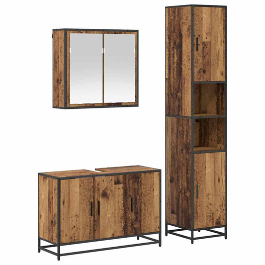 Badezimmermöbel-Set mit Regal 3 pcs Altholz Holzwerkstoff