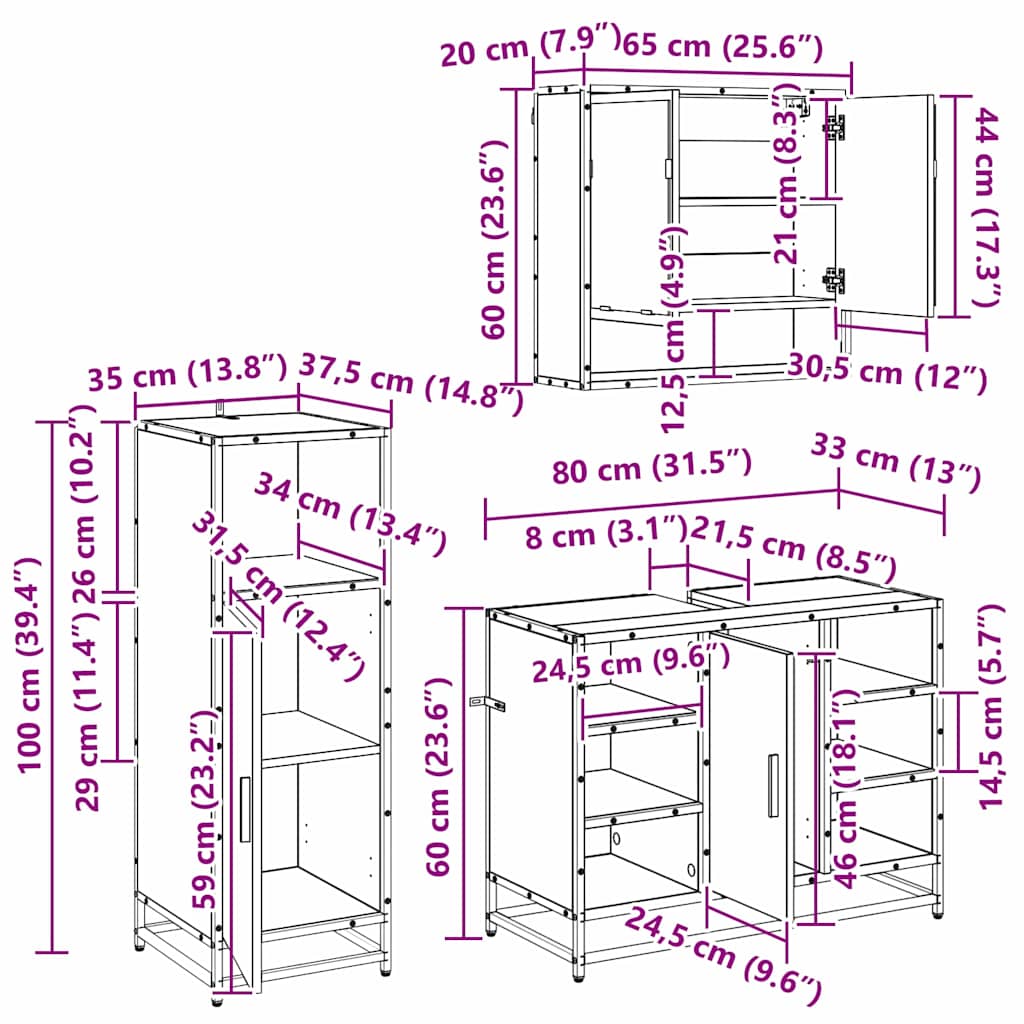 Badezimmermöbel-Set mit Regal 3 pcs Artisan-Eiche Holzwerkstoff