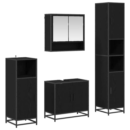 Badezimmermöbel-Set 4 pcs Schwarz Eichen-Optik Holzwerkstoff
