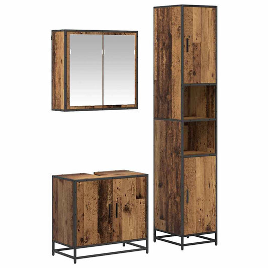 Badezimmermöbel-Set mit Regal 3 pcs Altholz Holzwerkstoff