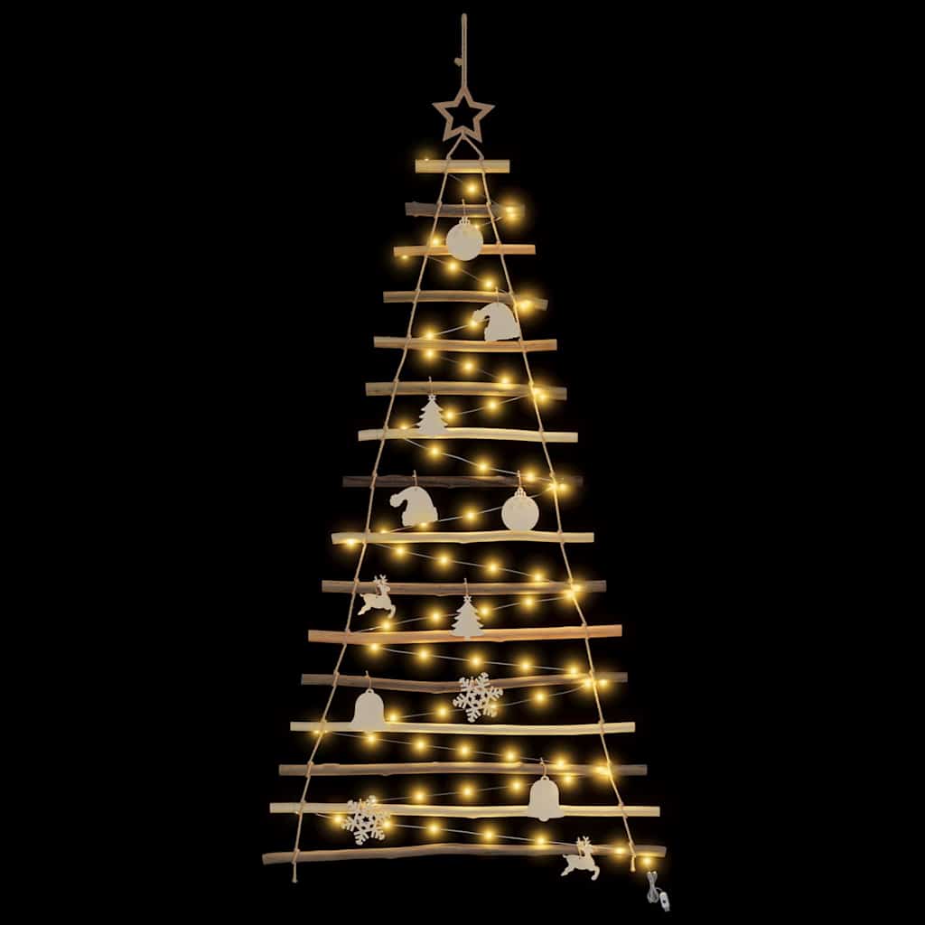 Weihnachtsbaum mit 80 LEDs Natur 150 cm Massives Eschenholz